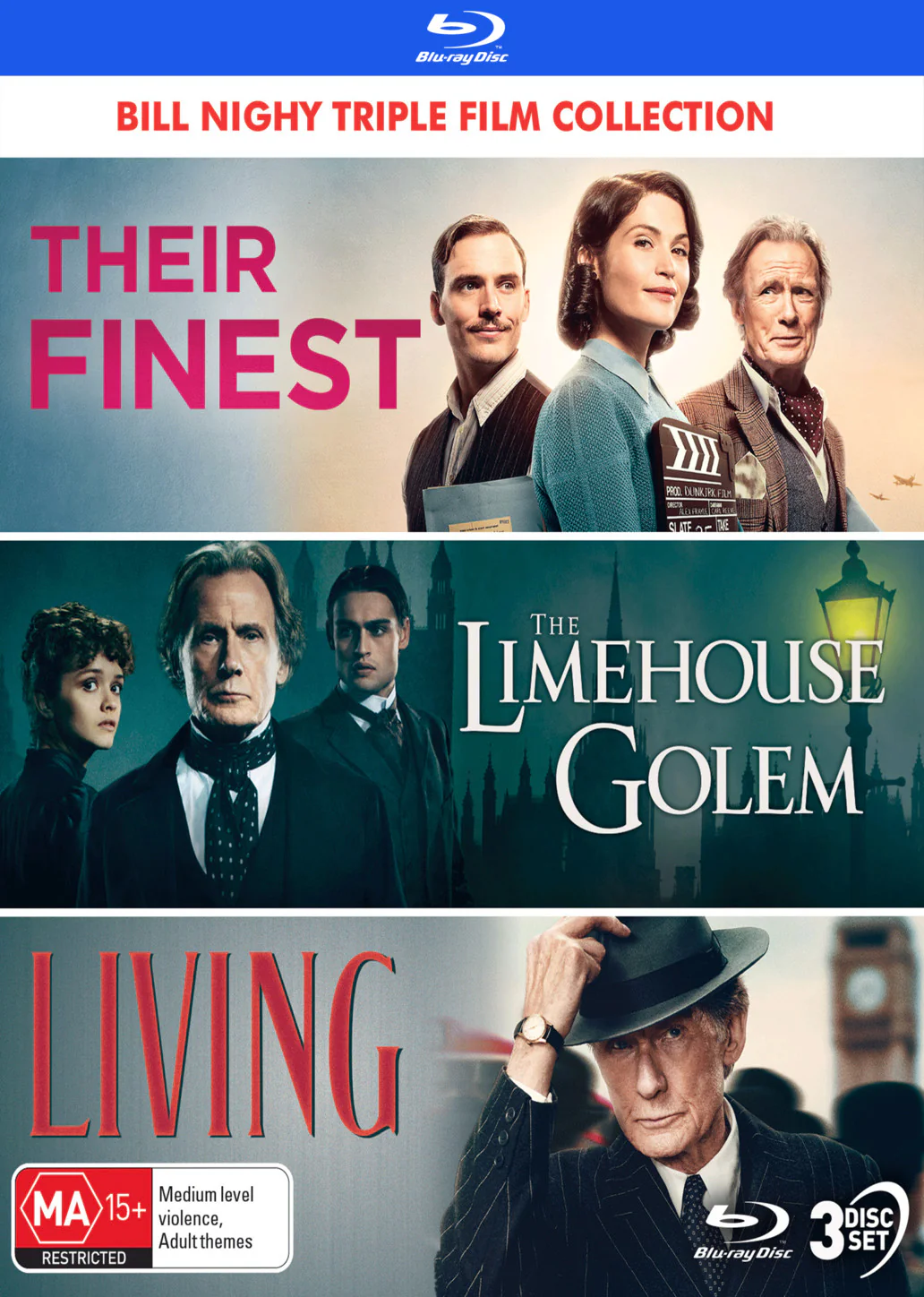 BILL NIGHY: TRIPLE FILM COLLECTION (THEIR FINEST / THE LIMEHOUSE GOLEM / LIVING) - SPECIAL EDITION BLU-RAY